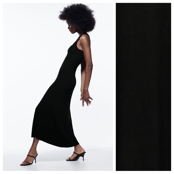 NWT. Zara Black Knitted Midi Sleeveless Dress. Size M. - Picture 2 of 10